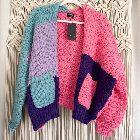 Fate Colorblock Knit Cardigan Oversized Women’s XS - Picture 2 of 7